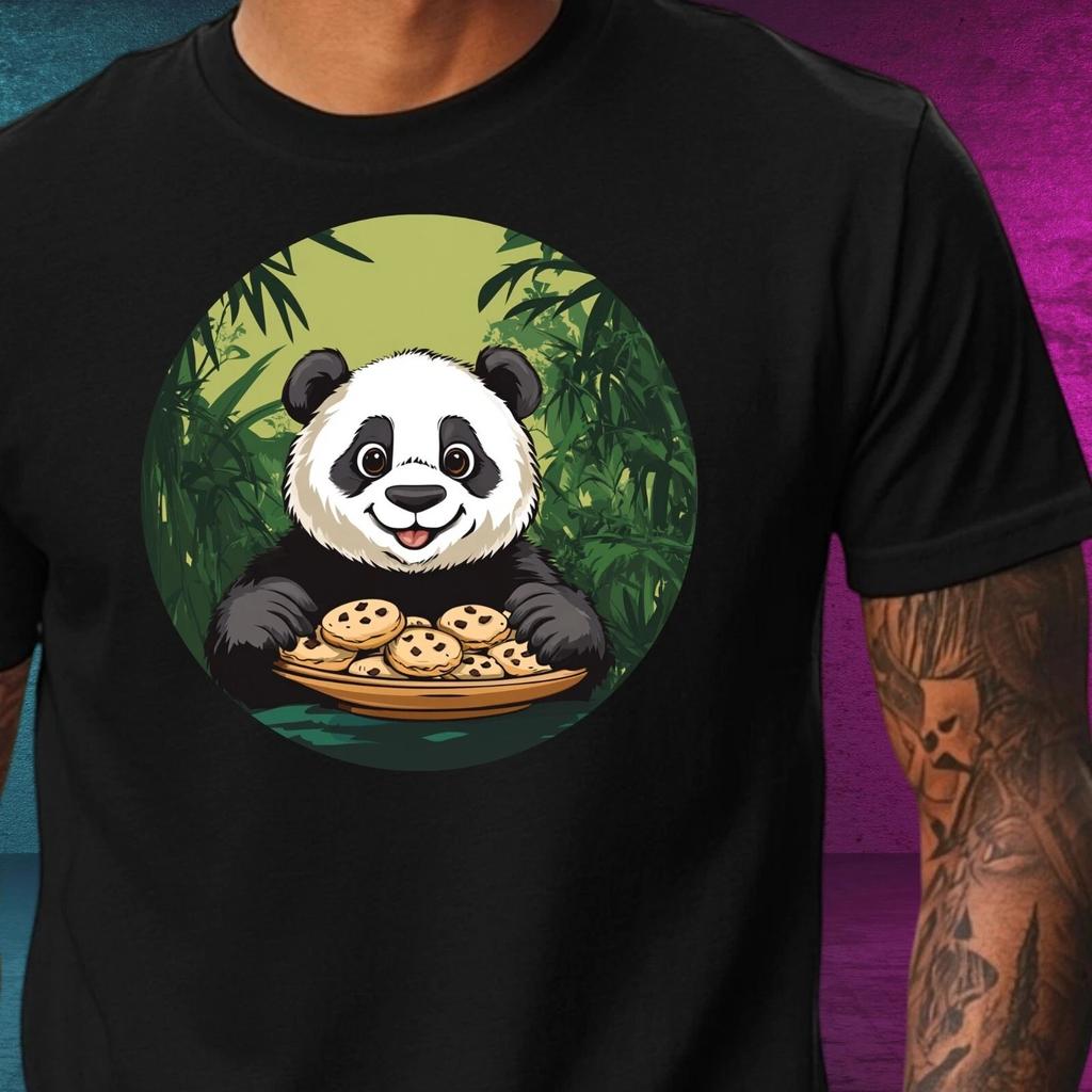 T-Shirt Herren Panda mit Keksen Motiv Baumwolle Größe XS bis 5XL