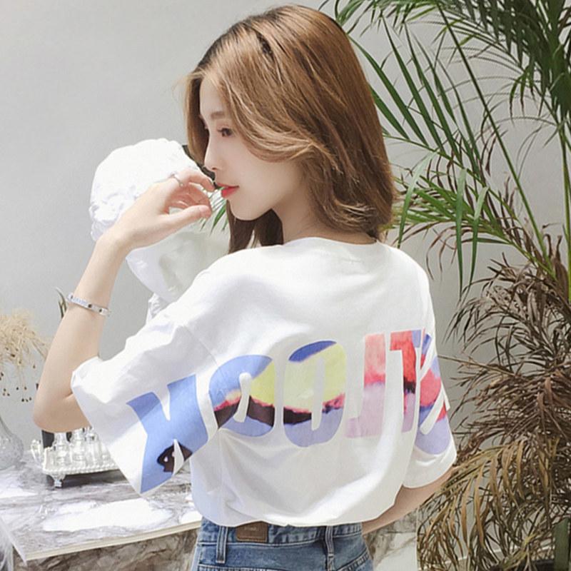 Women's Colorful Letter Short-Sleeve T-Shirt - 2024 Korean Summer Style, Loose Plus Size Student Top