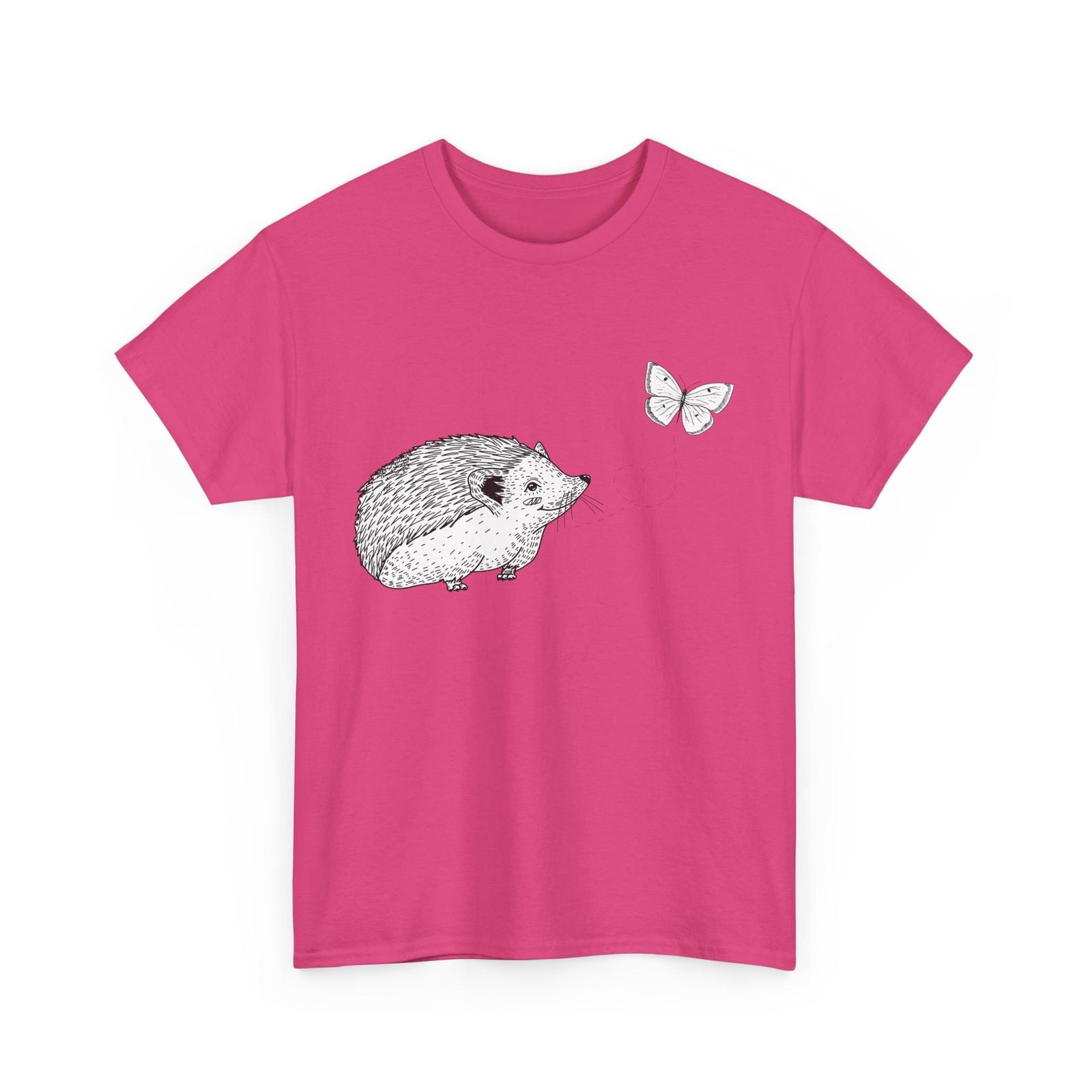 Hedgehog Butterfly Shirt, Animals Hedgehog Lovers Men Cute T-Shirt S