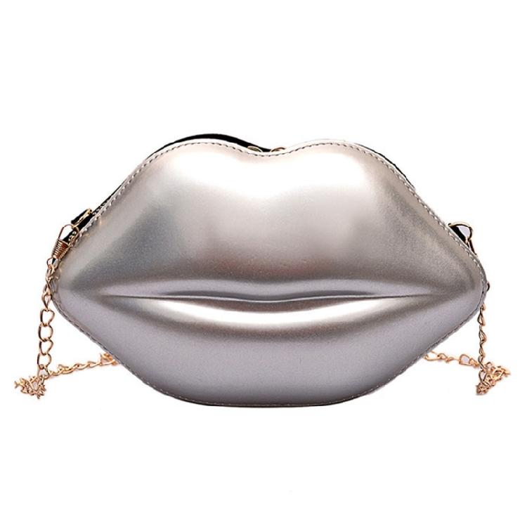Schultertasche mit Kette, Kunststoff-Lippenform, Kleine Abendtasche mit Reißverschluss