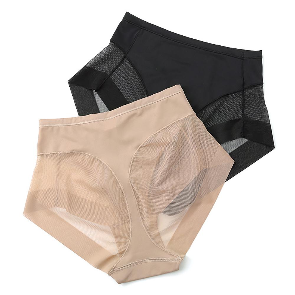 Women Panties Ice Silk Traceless Breathable Crotch Milk Elastic High Waist Briefs S-3XL