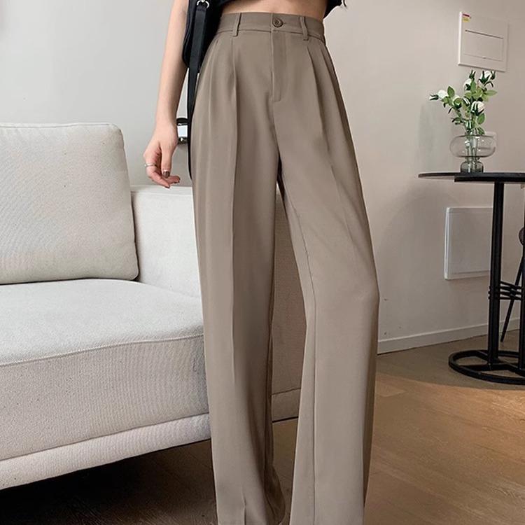 Milk Tea High Waist Wide-Leg Draped Trousers - Women's Floor-Length Casual Pants