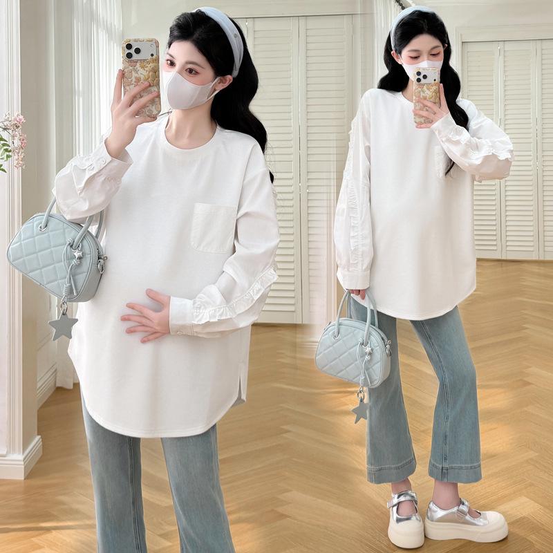 2026 Spring Maternity Ruffle Hem Slit Casual Top XL