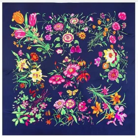 130cm*130cm  New Luxury Brand Women Winter Silk Scarf Twill Floral Print Turban Headband Large Hijab Square Scarf Shawl