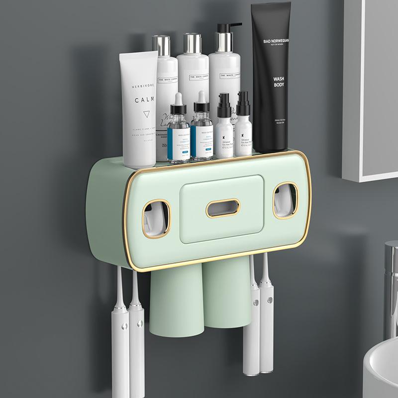 Magnetic Adsorption Inverted Toothbrush Holder 2 Automatic Toothpaste Squeezer Dispenser Storage Rack Bathroom Accessories Set