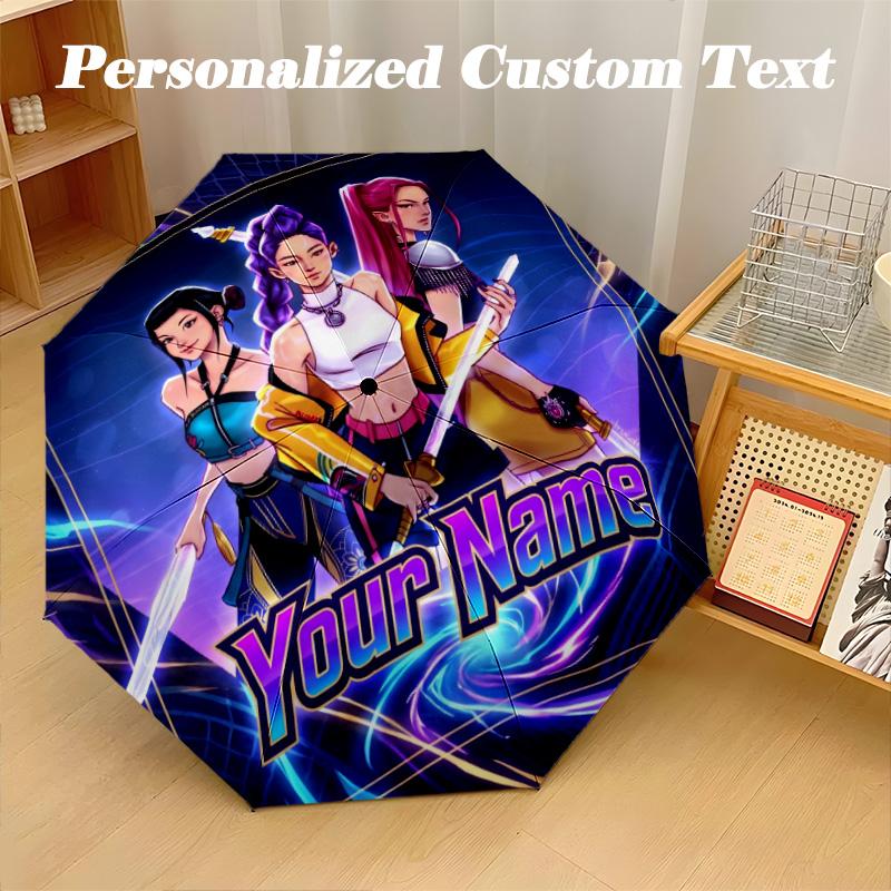 8 Rib Auto Folding Umbrella Kpop Demon Hunters Print Custom Name Text Portable Rain Gear