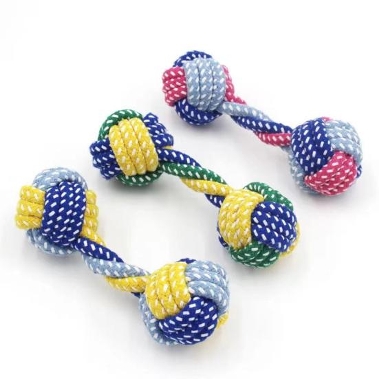 Cotton Rope Dumbbell Dog Toy Bite Resistant Knotted Rope Puppies Chew Toy Boredom Stress Relief Pet Teething Cleaning Interactive Toy