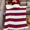 Burgundy White Stripe Flannel Blanket Warm Soft Halloween Christmas Couch Warm Cozy Decorative Decor Gift For All Season
