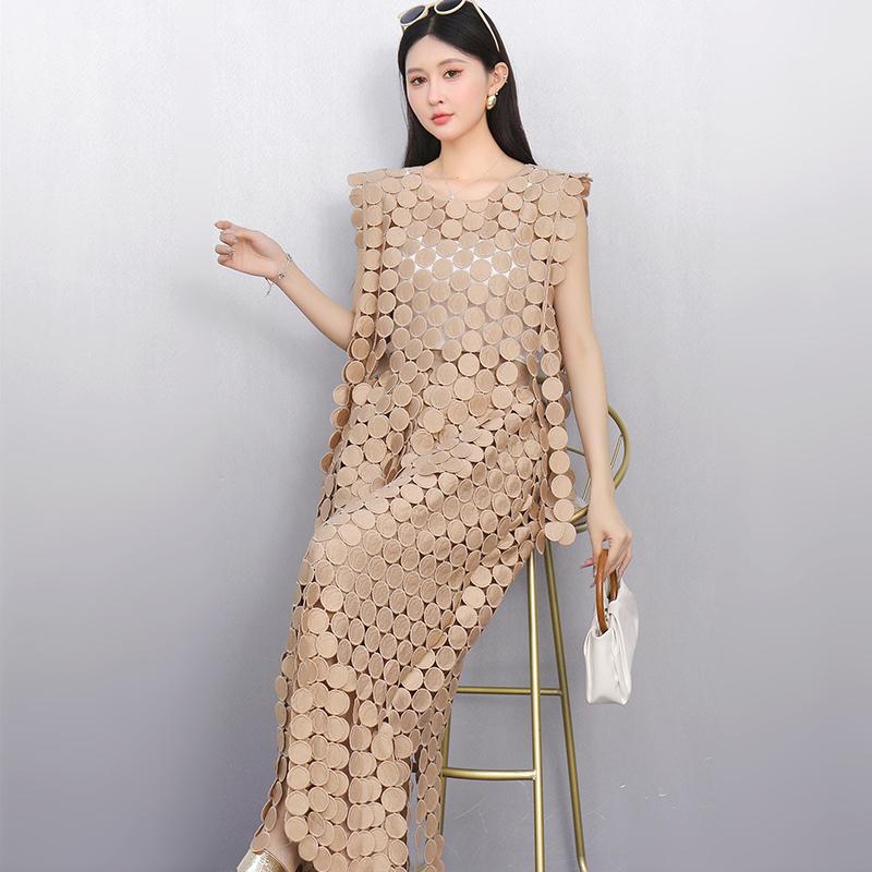 Dimanaf 2025 New Skirt Suit Women Lace Dot Knitting Hollow Out Sexy O-Neck Hollow Summer Style Tops Tees Loose Basic