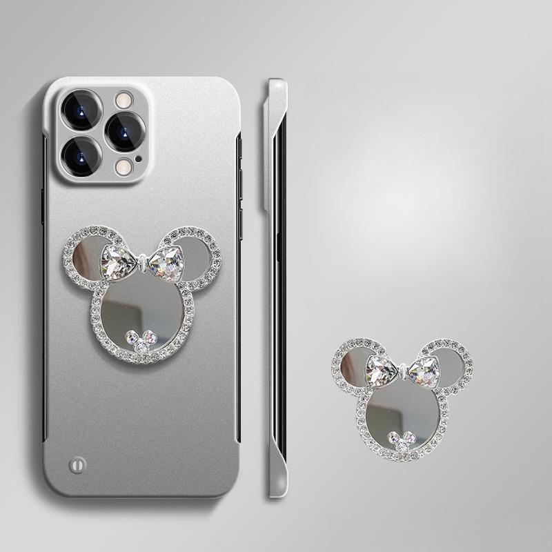 Mickey Makeup Mirror Flash Diamond Frameless Bracket Apple 15 Mobile Phone Case Iphone13/14promax/12 Hard Shell
