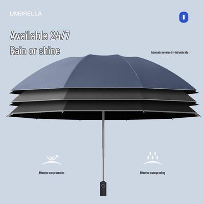 Guarda-chuva Automático Dobrável Invertido Extra Grande de Uso Duplo para Sol e Chuva