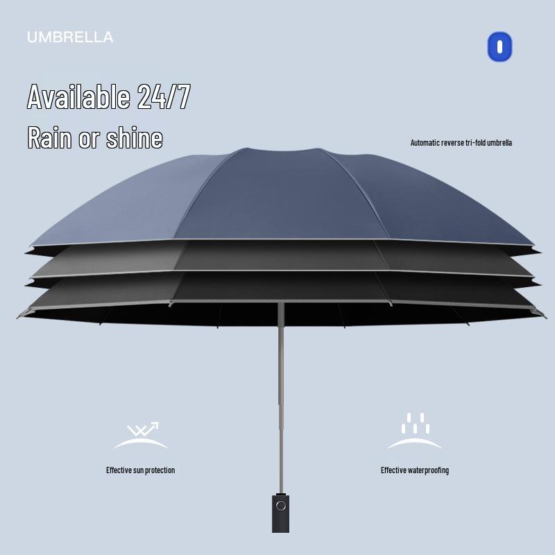 Extra Large Dual Use Automatic Reverse Folding Umbrella for Sun and Rain