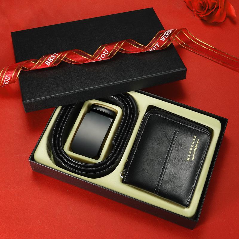 Wedding decoration Men's Belt Wallet Combination Set Cowhide Leather Automatic Buckle Trousers Belt Wallet Gift Box 130cm