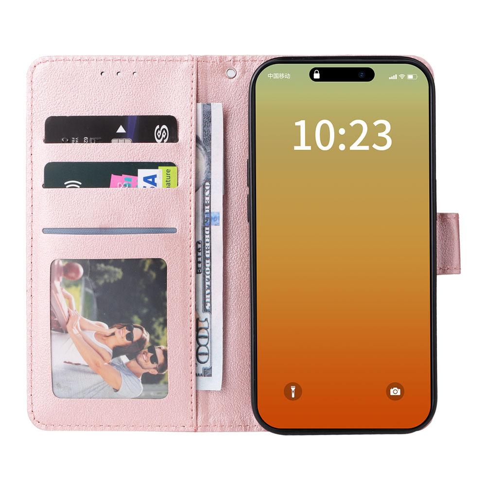 Applicable To iPhone16E Mobile Phone Leather Case 17Pro Leather Pattern Solid Color Card Insert Wallet Bracket Protective Case Three Cards