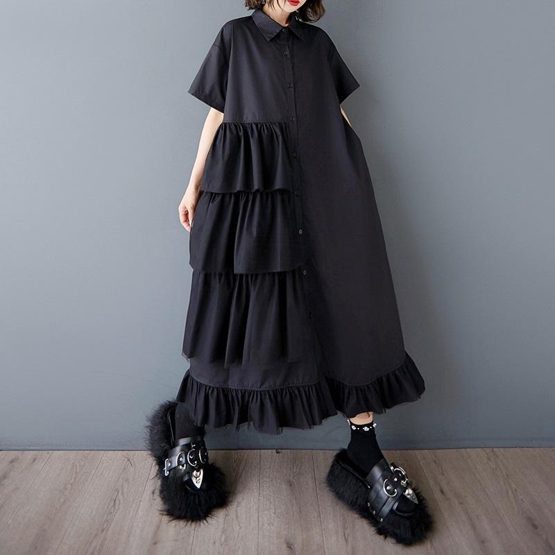 Short Sleeve Plus Size Cotton Mesh Vintage New In Dresses for Women Casual Loose Long Summer Shirt Dress