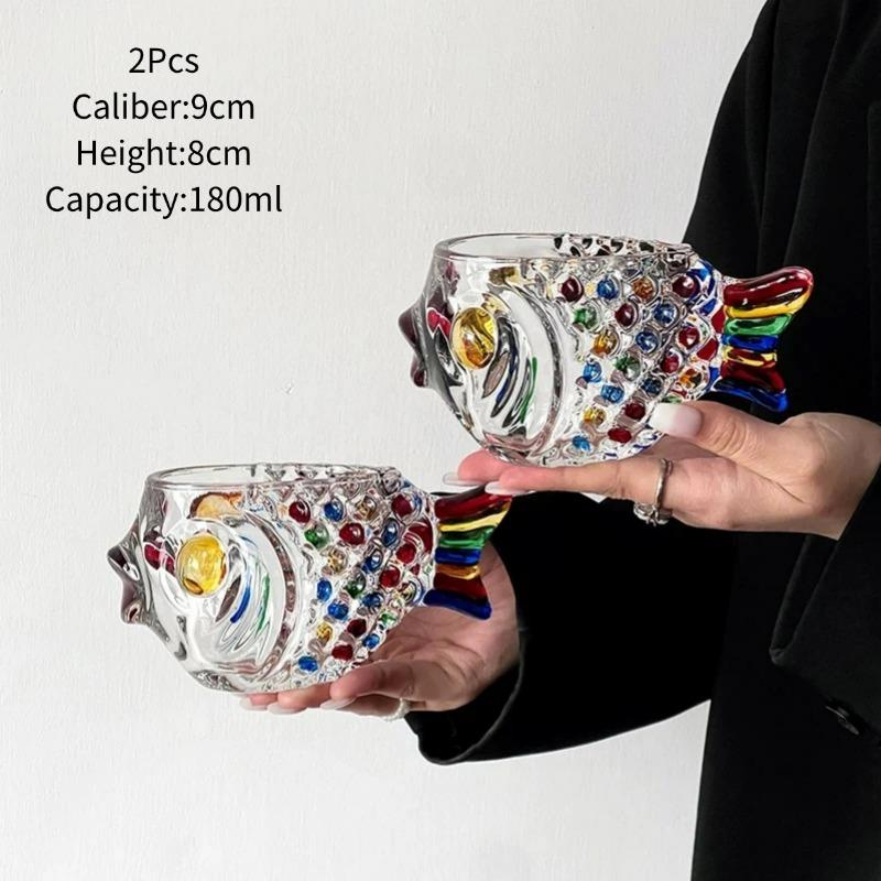 Creative 3D Colorful Fish Shape,Bar Cocktail Glass Party Thick Heavy Lovely Smoothies Bowl Cup Cold Drink Tiki Glasses Mug