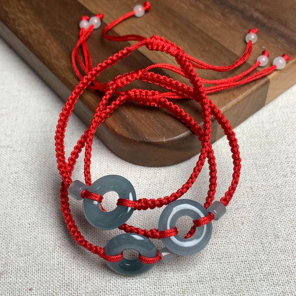 A-Grade Natural Jade Ping An Kou Red String Bracelet - Couple Style, Handmade in China