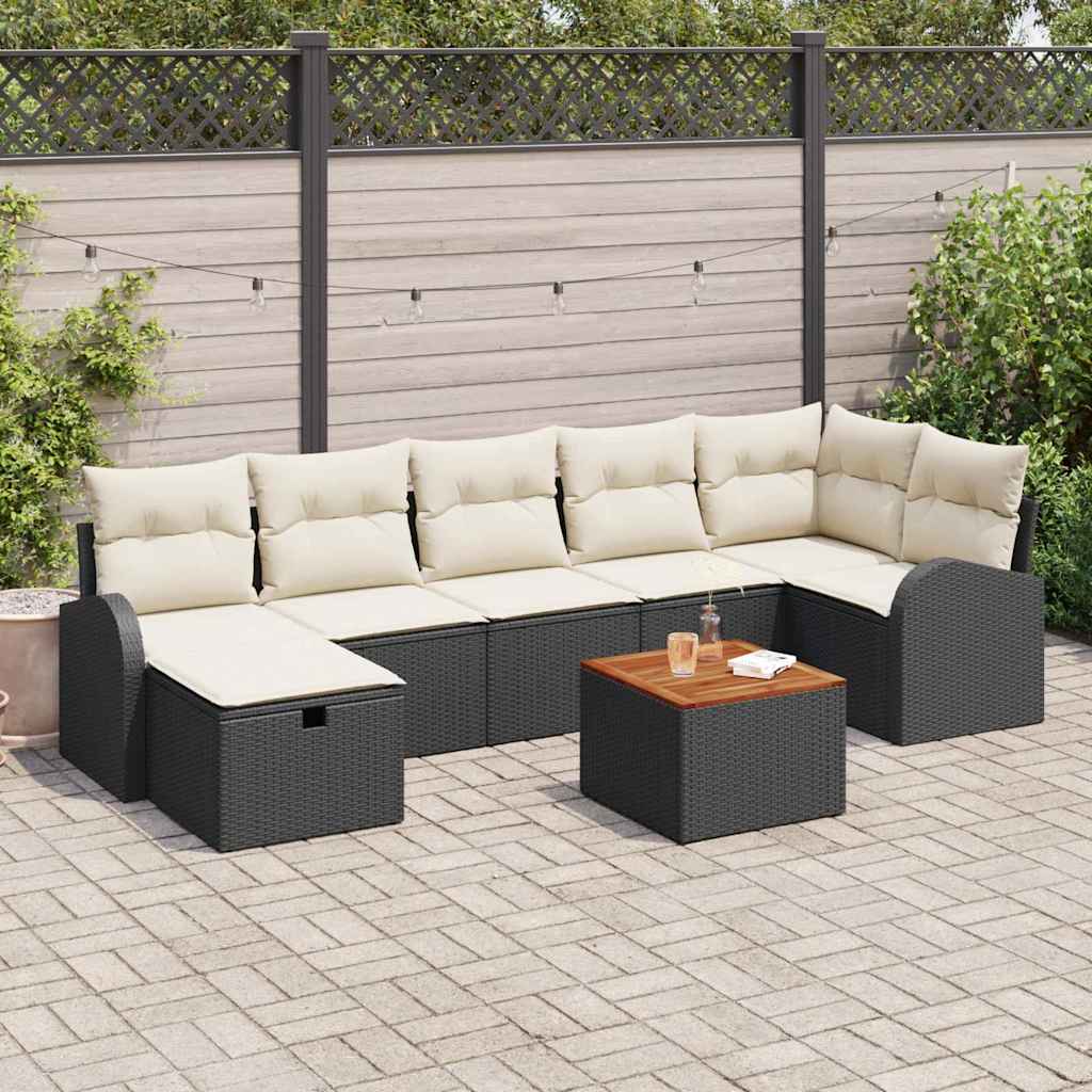 Garden Sofa Set with Cushions 8 pcs Black Poly Rattan