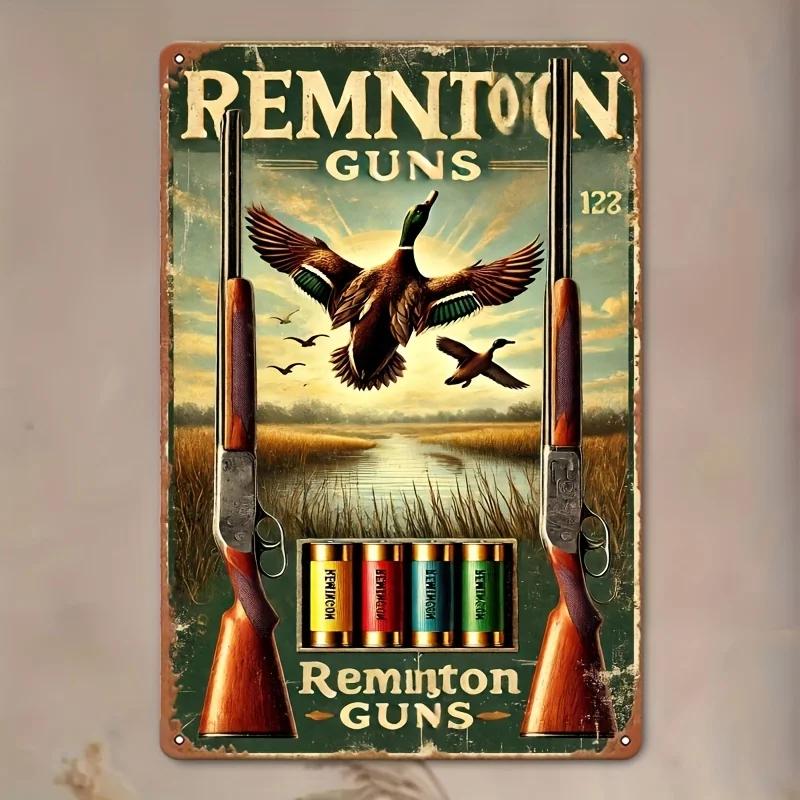 Настенное искусство Охота на уток В винтажном стиле Реклама Remington Ретро-знак Железное изделие Подходит для отелей Грузовых станций для мужского логова 20x30cm(7.8x11.8inch)