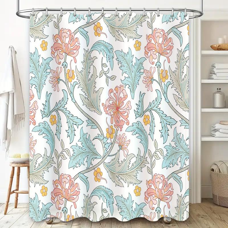 Floral Shower Curtain Botanical Nature Pattern Bathroom Decor Waterproof Fabric Liner Vintage Style Washable Modern Home Textile