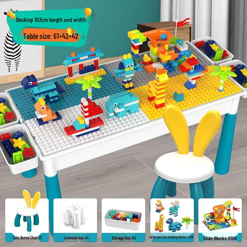 Multifunctional Building Block Table for Kids, Compatible with Large Lego Pieces, Educational Toy for Boys Ages 3-6