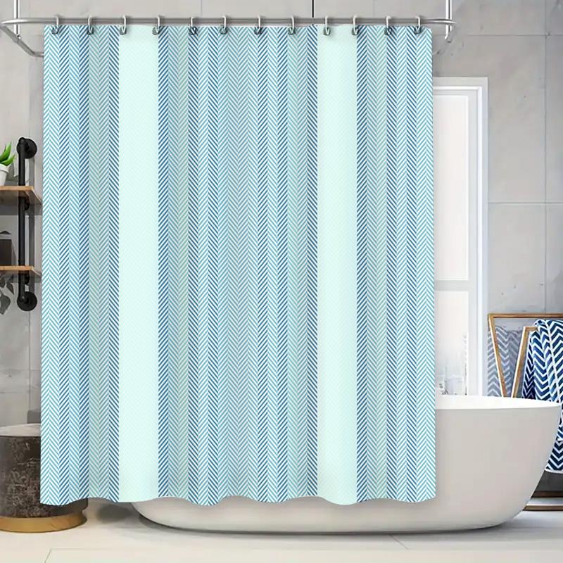 

Blue Striped Shower Curtain Set Waterproof Fabric Bath Room Decoration For Home Decor 3D Print Shower Curtains With Hooks Availa W60H190(CM)-1 Pcs