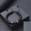 Initialenarmbänder für Männer Buchstabenarmband Natürliches Tigerauge Schwarzer Onyx Perlenarmband Handgefertigter Schmuck Geschenk für Männer