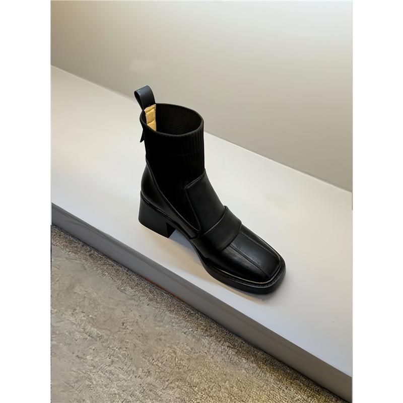 Temperament Fan 5cm/2025 Autumn New Fashion Versatile Comfortable Soft Leather Square Head Thick Heel Short Boots Women's Skinny Boots