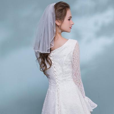 Simple Short Bridal Veils sequins lace Wedding Veil Comb Women With Beaded Edge