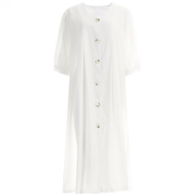 Shop   Women Loose Fit Puff Sleeve Cotton Short Sleeve Dress Light Beige Jl Wdr 