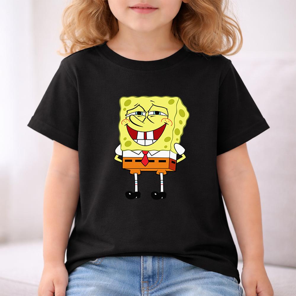 SpongeBob Happy Smile Character Kids Cotton T Shirt Iconic Cartoon Expression Comfortable Casual Clothing for Boys and Girls