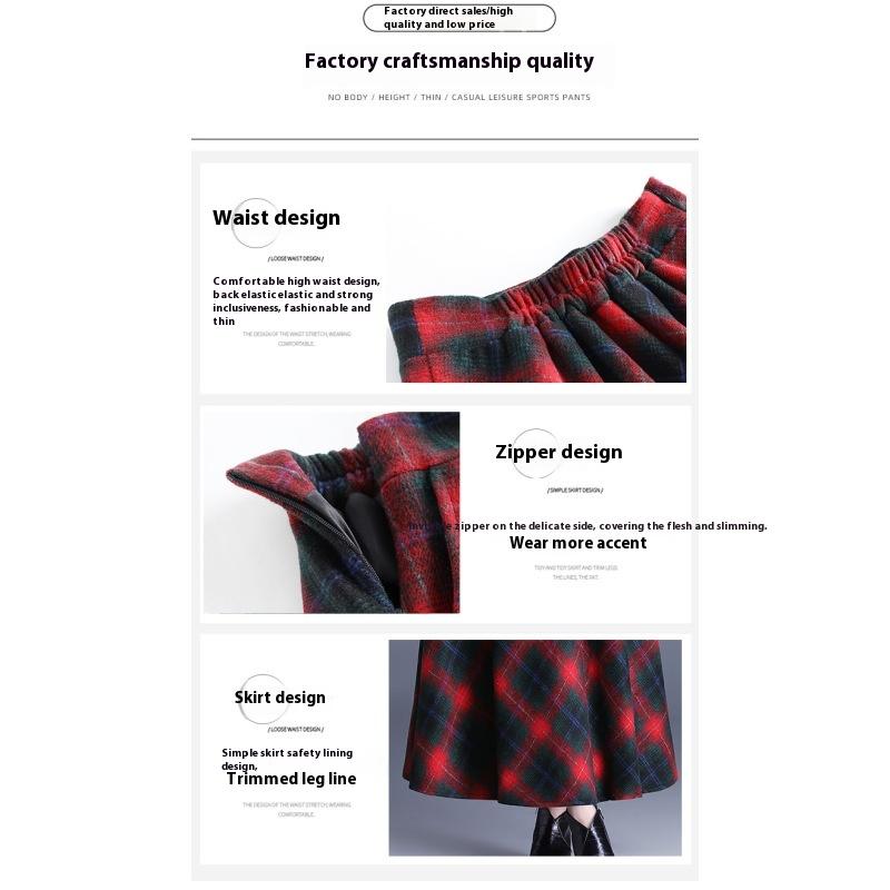 Tooxika New Oversized Woolen Half Skirt For Women With High Waisted Contrasting Plaid Hem Skirt