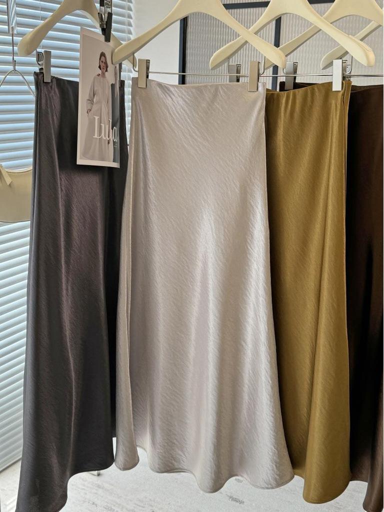 Eleganter Damen-Midirock 2025 aus Acetat-Satin mit Fischschwanz, A-Linie und schmeichelndem Fall