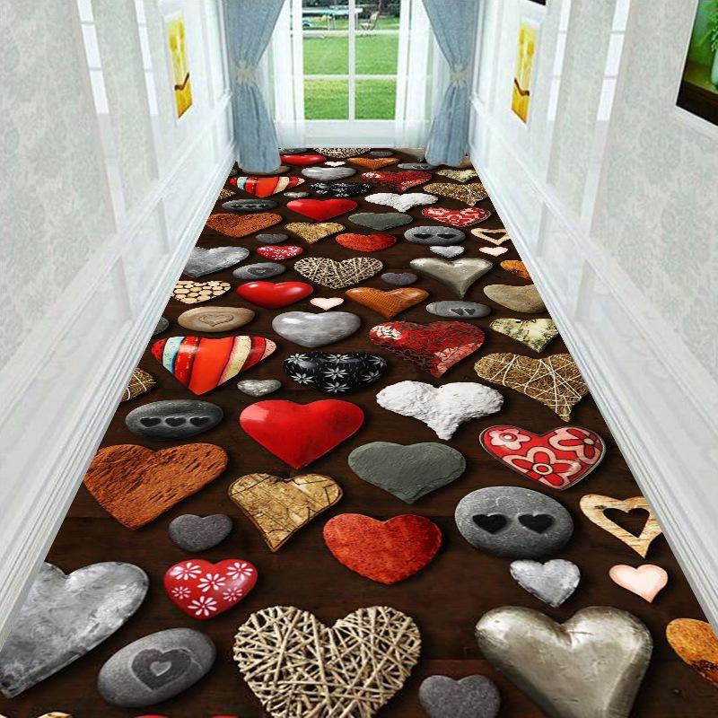 3D Heart Lotus Koi Runner Rug Non Slip Waterproof Carpet for Hall Entryway Bedroom Indoor Home Floor Decor