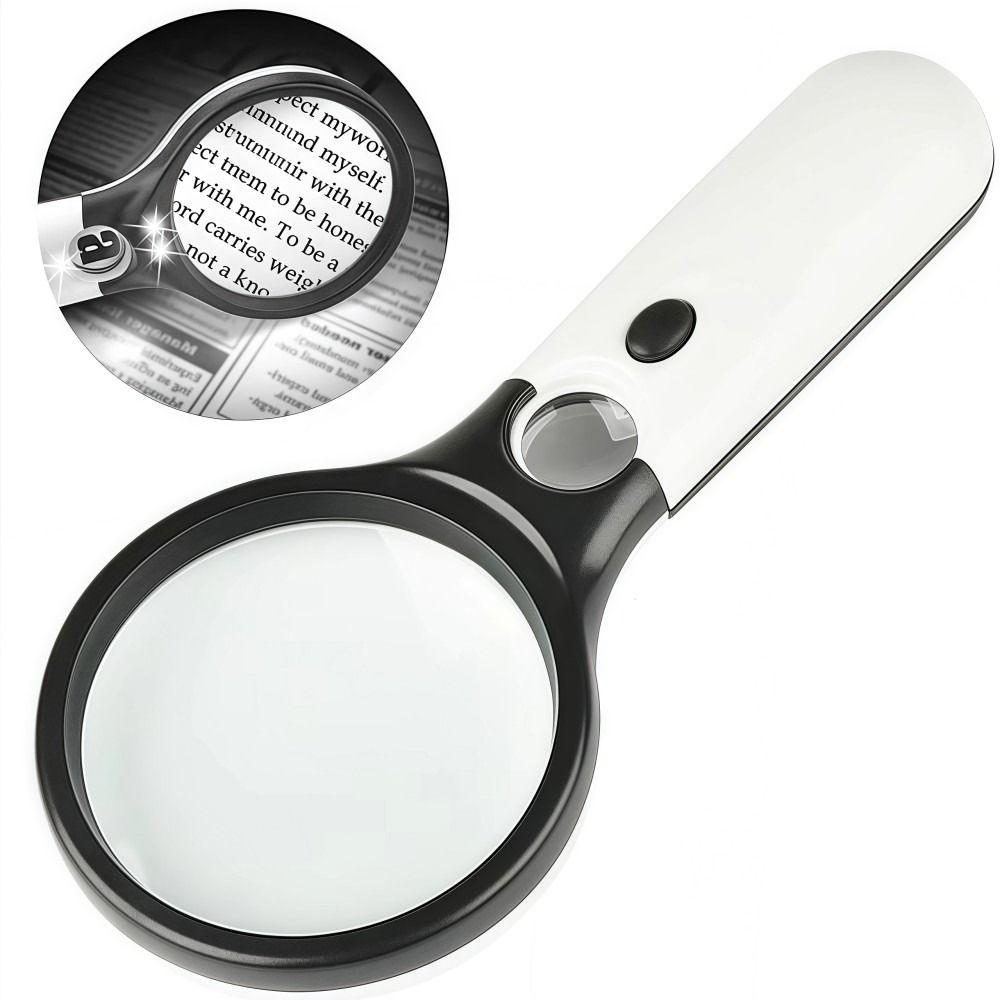 Double Lenses Jewelry Loupe 3LED Light Coins Stamps Magnifier  Kids Seniors Reading