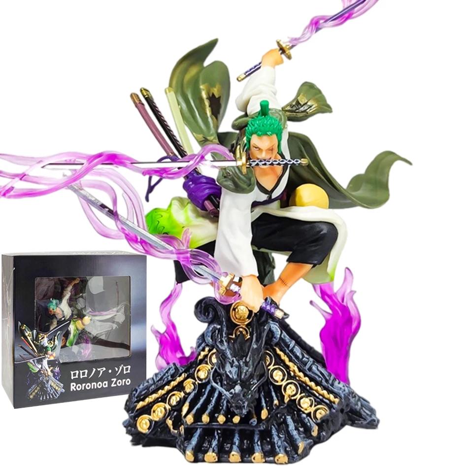 One Piece Figure 22cm Roronoa Zoro Roof Sauron Three-Knife Fighting Skill Anime Action Model Decorations PVC Toys Birthday Gifts