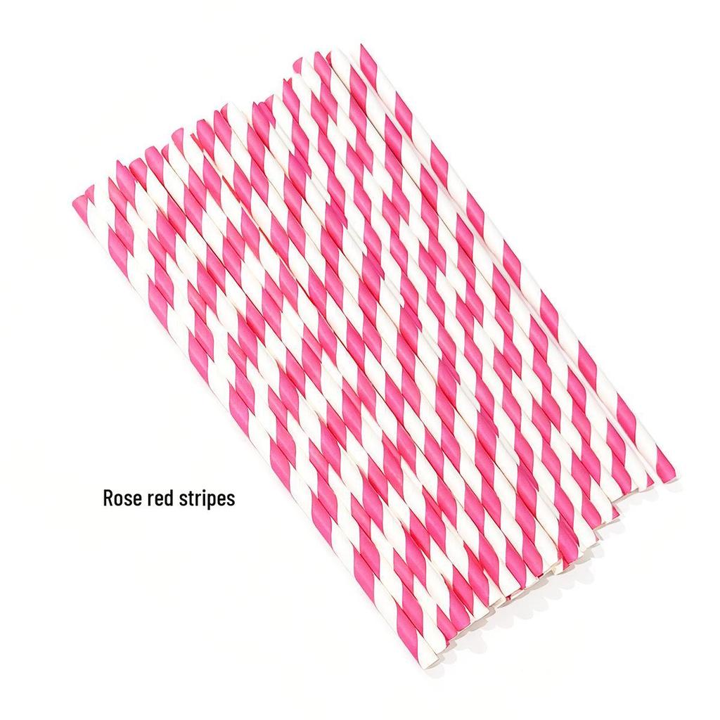 25-Pack Striped Biodegradable Paper Straws for Milk Tea and Beverages