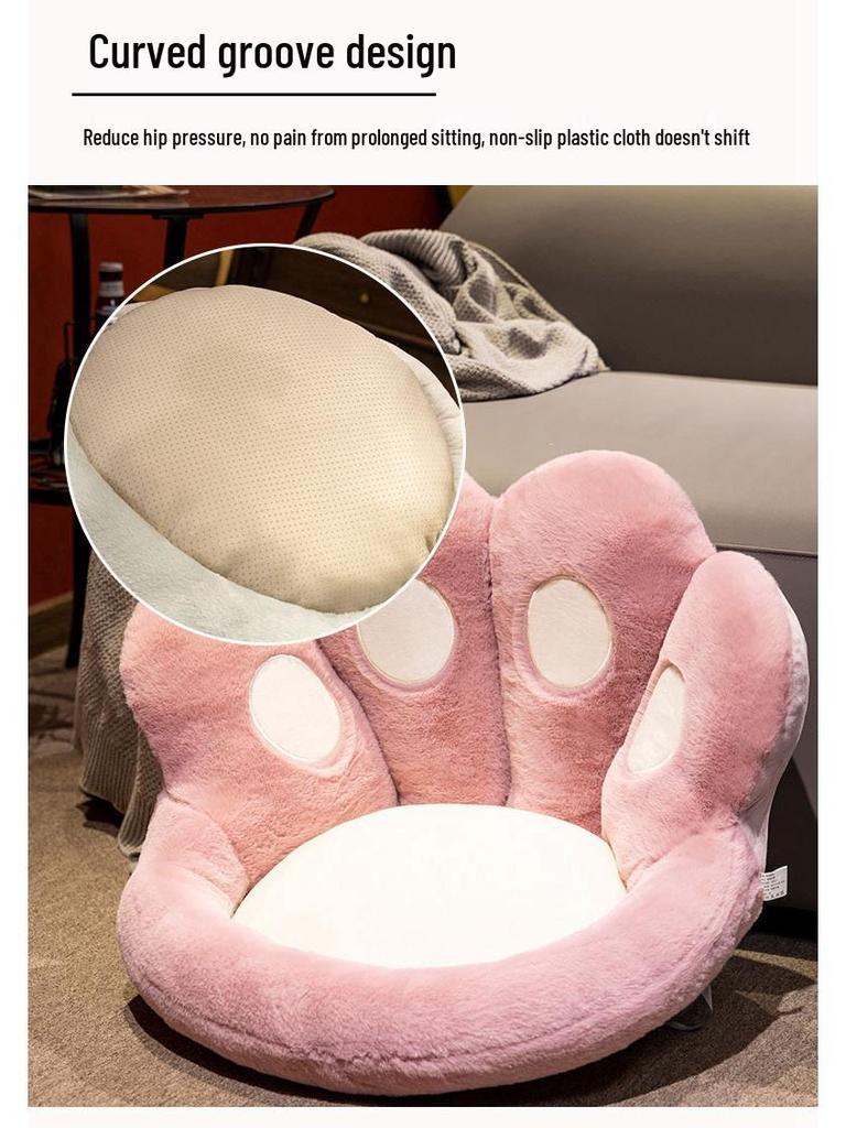 Bear Paw Cat Seat Cushion with Backrest & Waist Pillow - Plush Office Chair Sofa