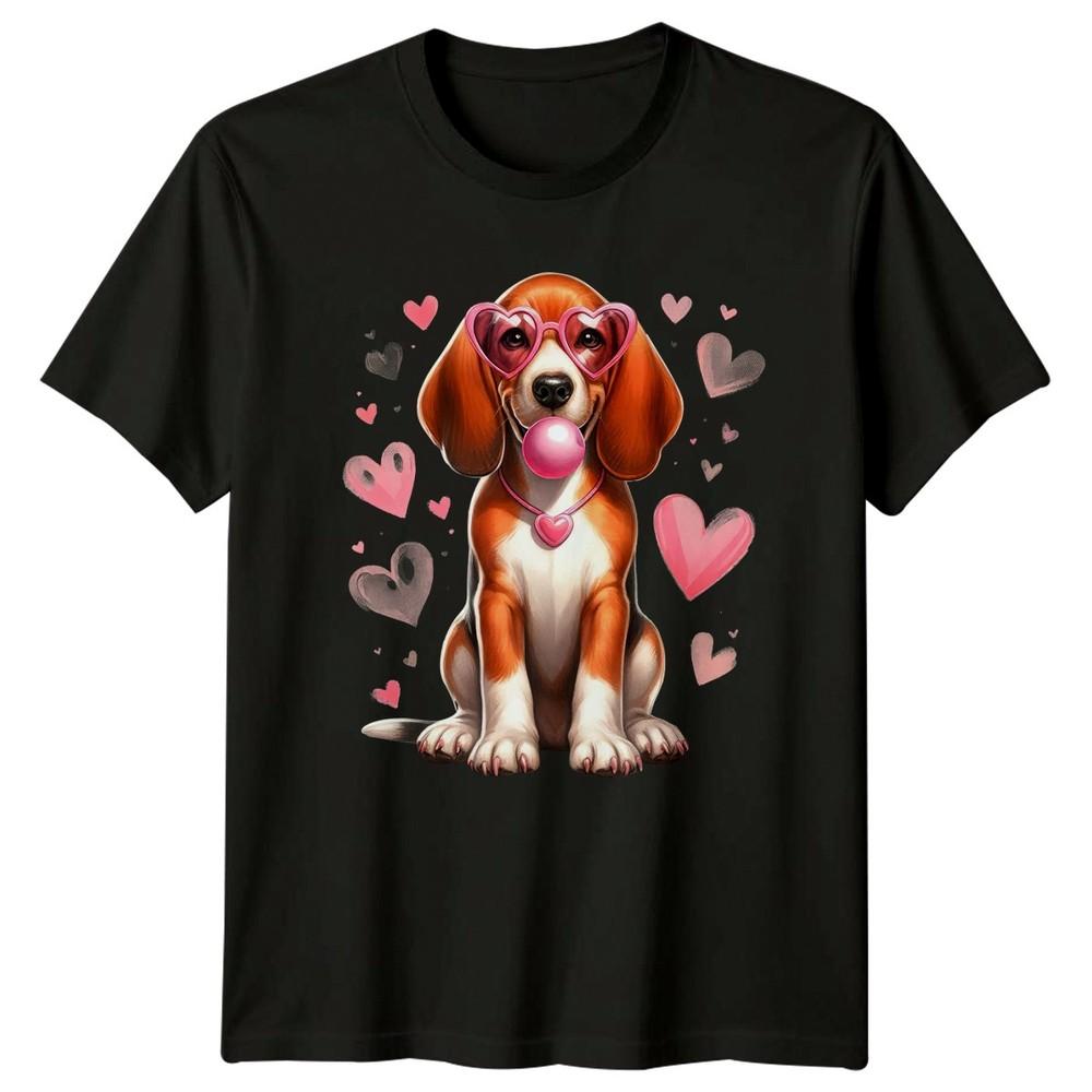 Beagle Dog Valentines Day Holidays Unisexs TShirt Unisexs Graphic Bubblegum Hearts