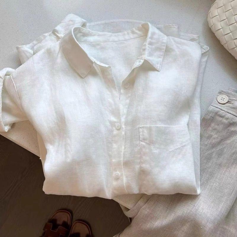 Super Fairy White Long-Sleeved Cotton-Linen Sun Protection Shirt Jacket