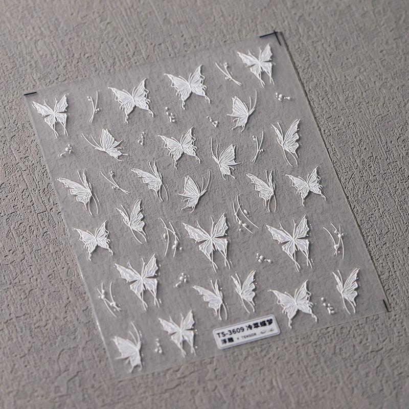 

White Embossed Butterfly Nail Sticker Three-Dimensional Adhesive Fancy Fairy Liquid Butterfly Net Red Nail Sticker Decoration TS-3609 Leng Cui Butterfly Dream [relief]]