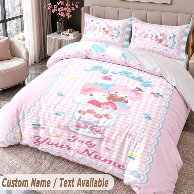 Custom Name Text 3Pcs Bedding Set My Melody Duvet Cover And Two Pillowcases