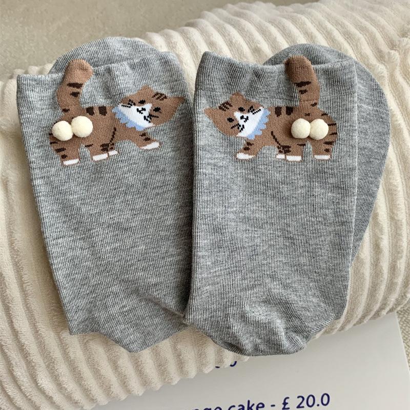 

Trick-Or-Treating Cat Cat Egg Socks Cartoon Cute And Funny Three-Dimensional Cat Mid-Leg Socks Hairball Kitten Girl Socks One size fits all світло-сірого кольору