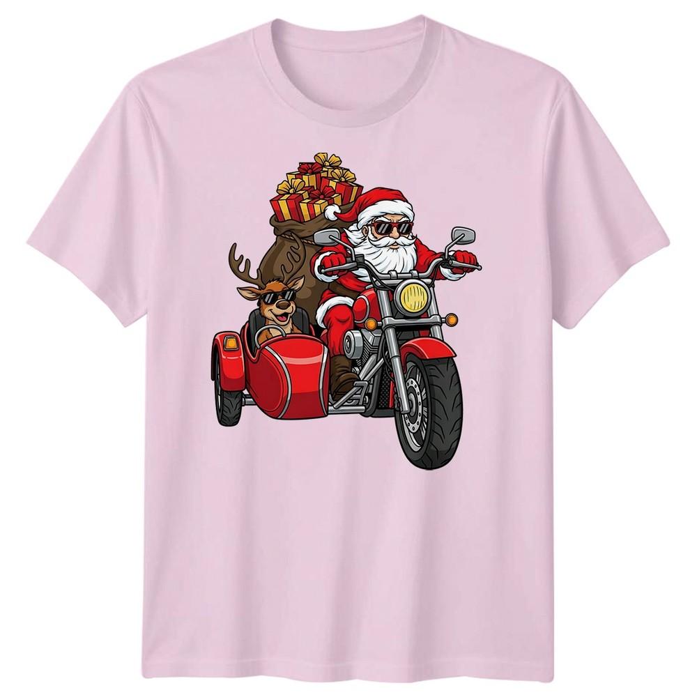 Santa Claus Reindeer Motorcycle Christmas Holiday Unisexs TShirt Gift