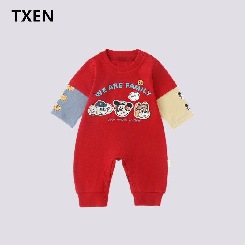

Uk Txen Baby Romper Spring and Autumn Outfit for Boys, Newborn Clothing, One-Piece Crawling Suit Red 66