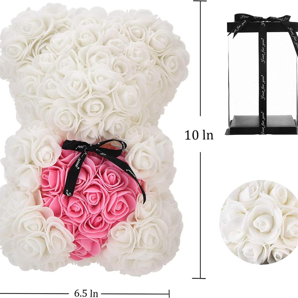 Konservierte Rosenblume Teddybär - 25cm Geburtstagsgeschenk