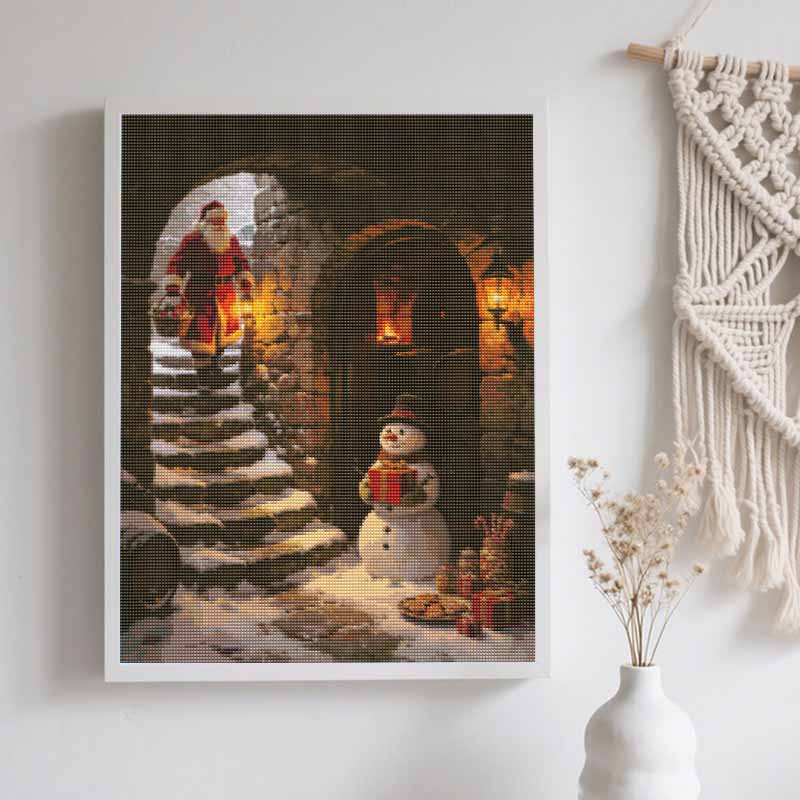 Full Drill Diamond Art Kit Christmas Snowman DIY Rhinestone Painting Canvas Creative Handmade Gift for Dog Lovers Holiday Home Decor