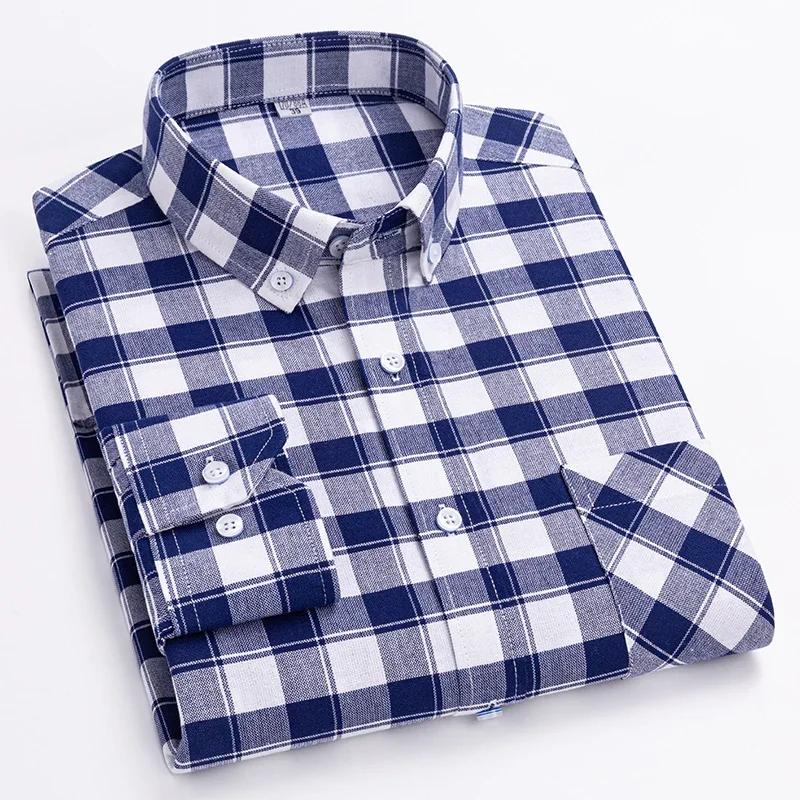 100% Cotton Oxford Long-sleeve Shirts for Men Slim Fit Formal Plain Shirt Soft Casual Plaid Designer White Striped Black Clothes