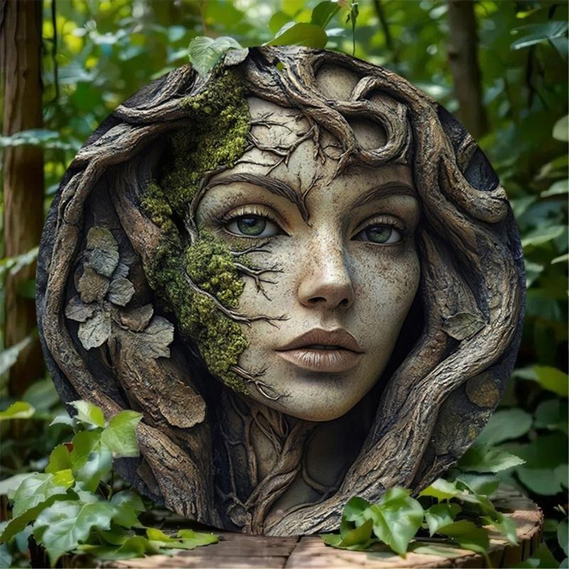 Natural Wood Wall Art Plaque with Tree Goddess Pattern Indoor Decorative Piece Elegant Hanging Sign for Home Garden Gift