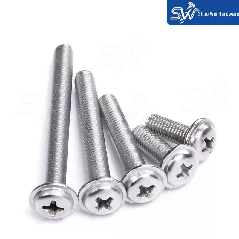 201 Stainless Steel Cross Recessed Round Head Screw Set with Washers, PWM Pan Head Screw, DIN967 Compliant